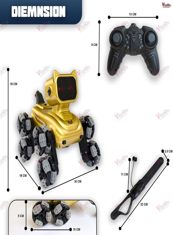 VikriDA 8WD Gesture Sensor RC Stunt Car - Remote Control 8-Wheel Robot Vehicle with Lights & Music - Hand Control Drift Car Toy - Gold - Image 2